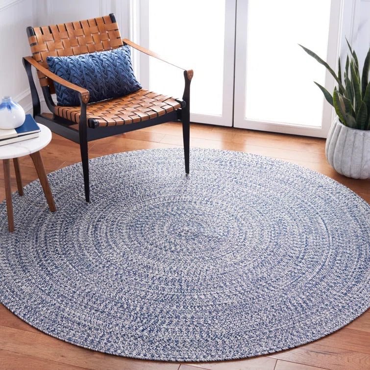Trombetta Hand Woven Area Rug in Dark Blue/Ivory