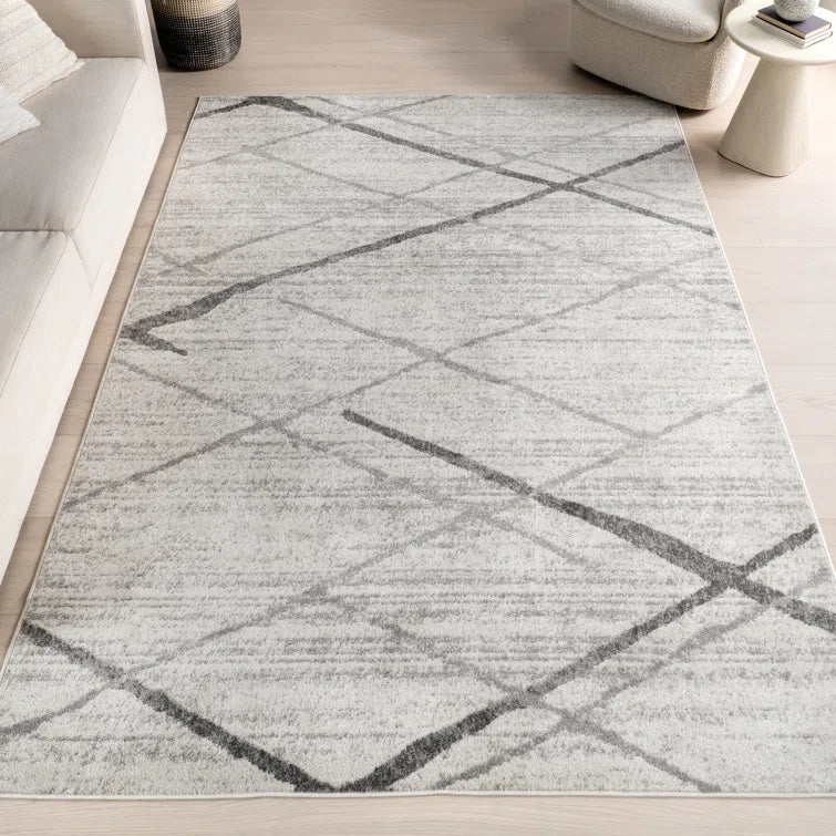 Amii Abstract Stripe Contemporary Ivory/Gray/Charcoal Area Rug